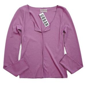 Urban Outfitters Long Sleeve Rib Knit Top Stretch Lavender Mauve S NWT